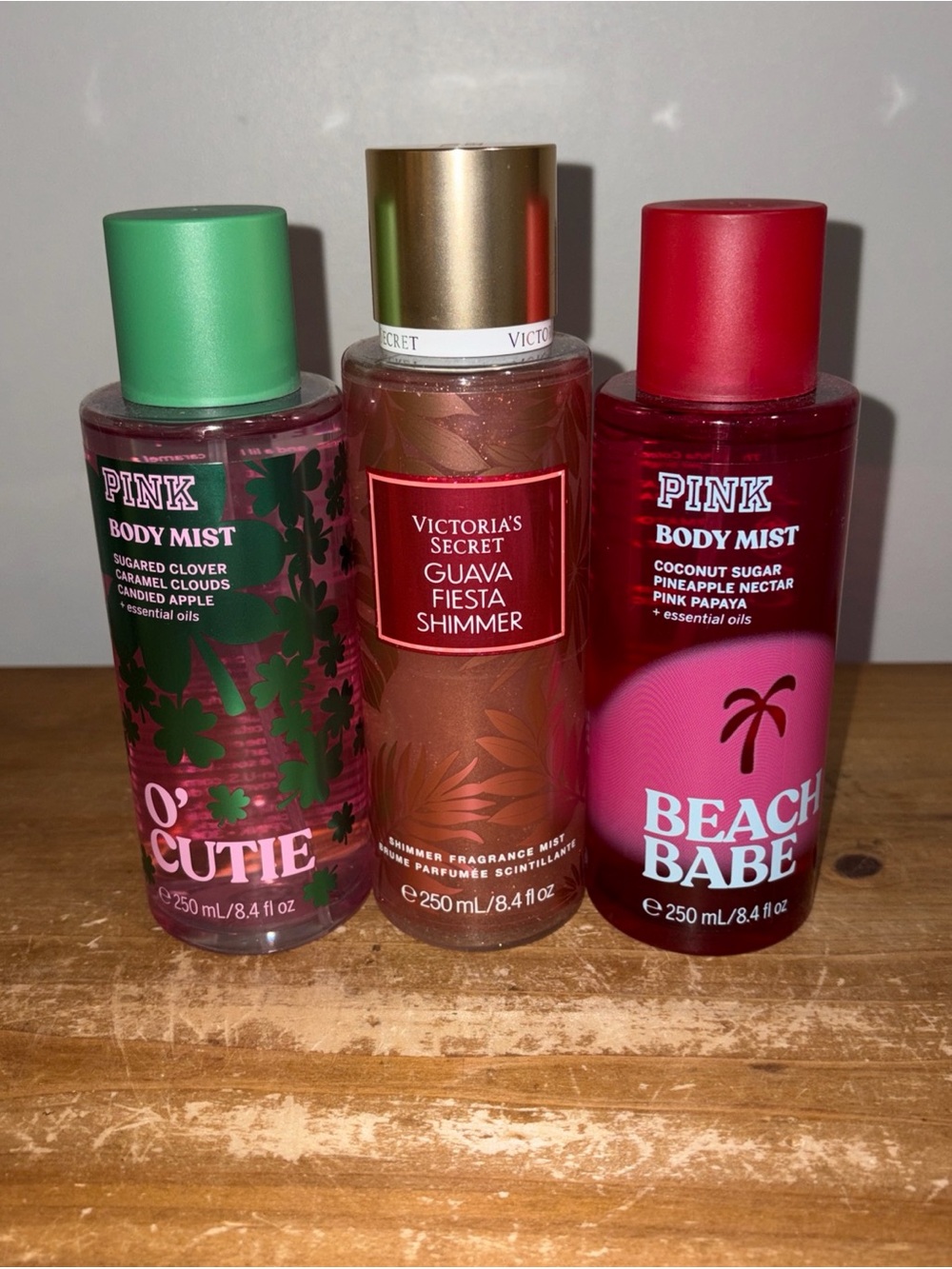 VS PINK Mists O’ Cutie, Beach Babe, and Victoria’s Secret Guava Fiesta Shimmer